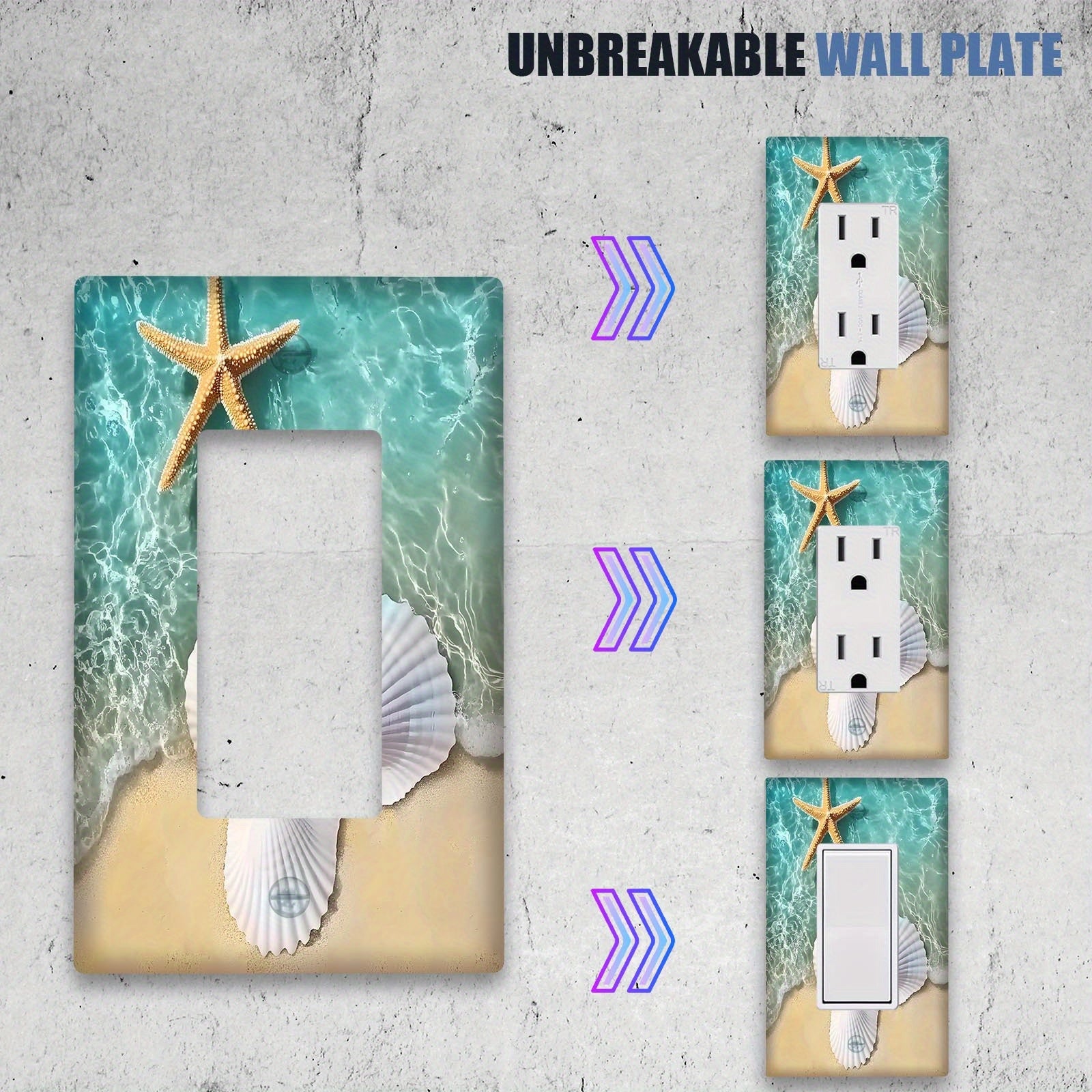 Beach Shell Starfish Wall Plate Decorative Light Switch Cover Indoor Outdoor Easy to Clean