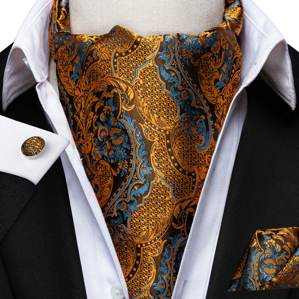 Men's Elegant Silk Paisley Attire Set with Tie Pocket Square Cufflinks for Weddings