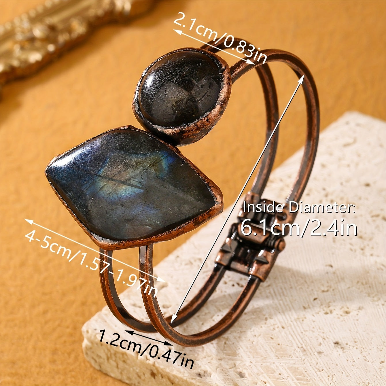 Vintage Bohemian Terahertz Stone Bracelet Handmade with Antique Bronze Plating for Women