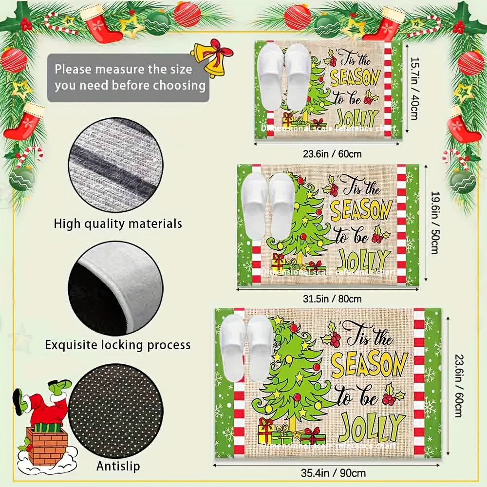 Whoville Christmas Floor Mat Non-Slip Holiday Decor with Christmas Tree Design