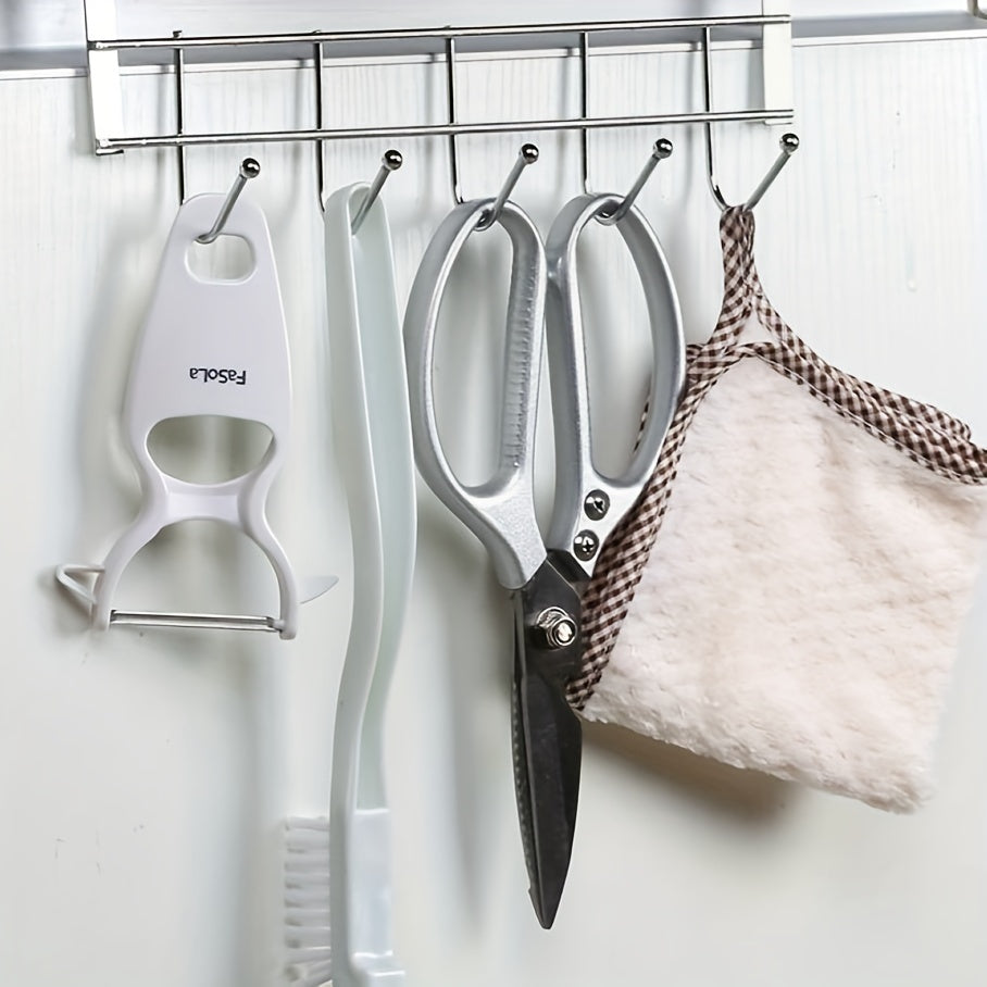 Stainless Steel Kitchen Bathroom Organizer with 5 Hooks for Towels and Utensils