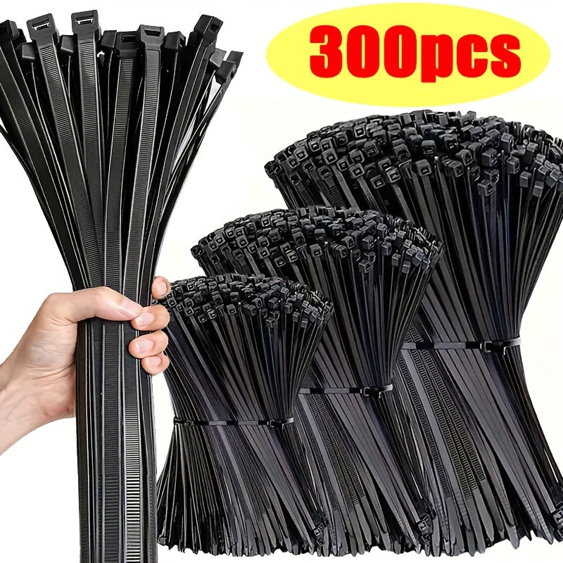 300 Pieces Black Nylon Zip Ties Adjustable Waterproof Self-Locking Bundling