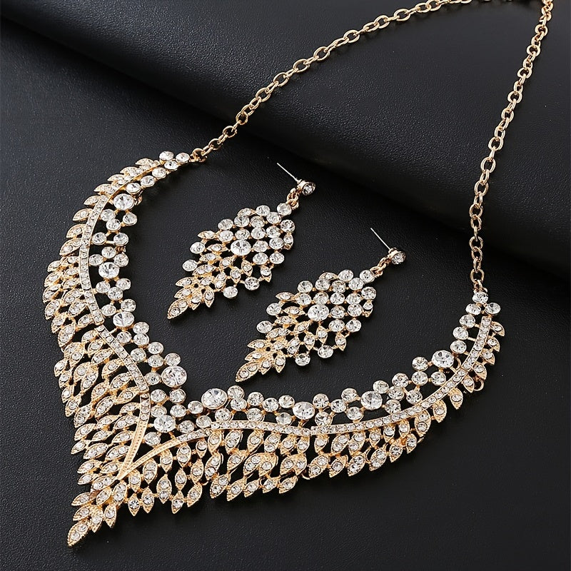 Ayollar uchun 14K oltin qoplangan rhinestone zargarlik to'plami, taqinchoq va sirg'alar, vintage uslub, to'ylar va tadbirlar uchun