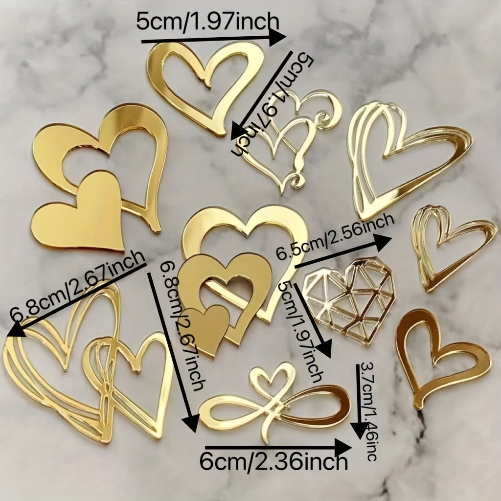 Set of 10 Heart-Shaped Acrylic Cake Toppers for Valentine's Day Party Decor