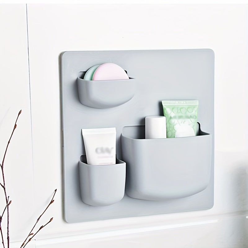 Vannaxona va oshxona uchun devor saqlash racki, yorqin kulrang, burg'ulashsiz, joyni tejovchi tashkilotchi kosmetika va aksessuarlar uchun
