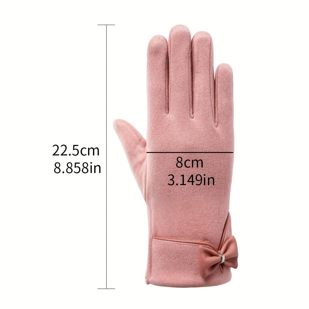 Women's Touchscreen Gloves with Bow Accent Cozy Split Finger for Cold Autumn Winter