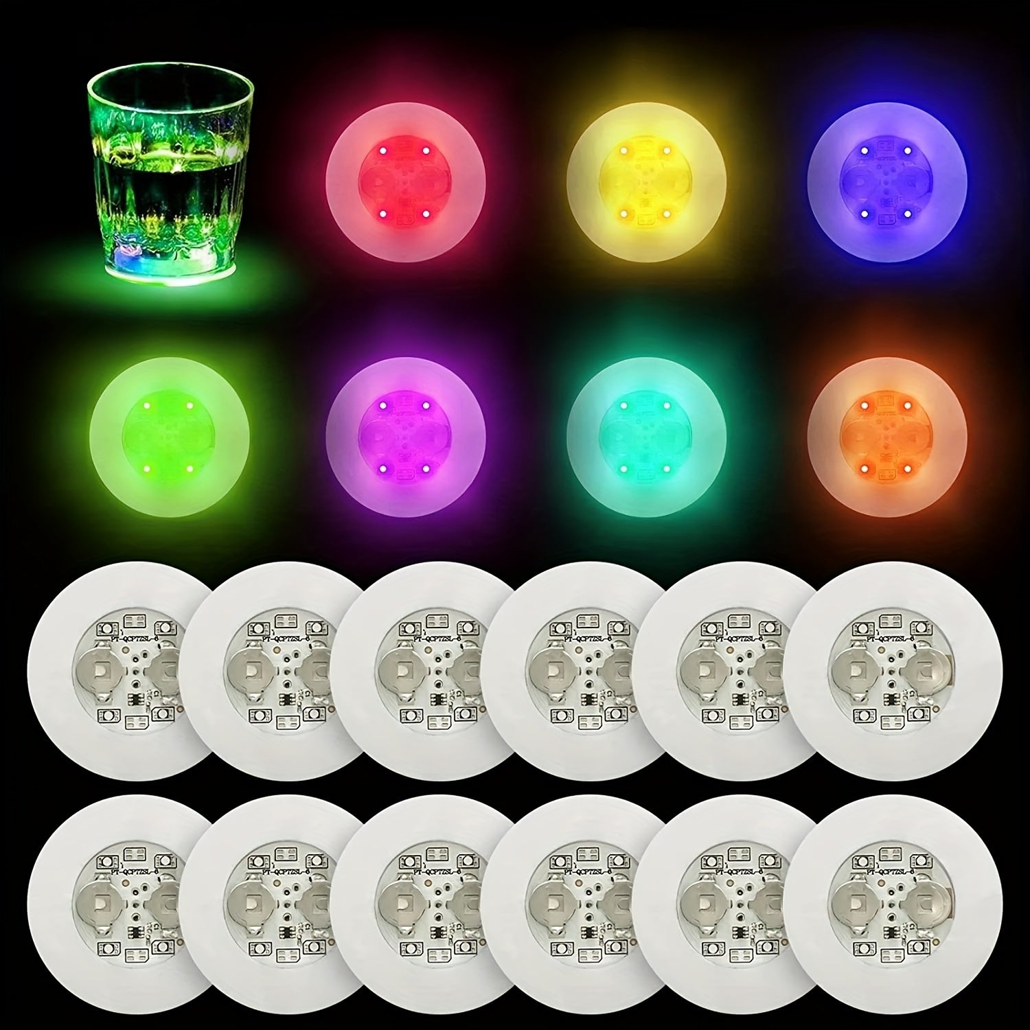 LED Coaster Stickers Sets of 1 5 or 10 for Drinking Glasses Wine Bottles Party Decor