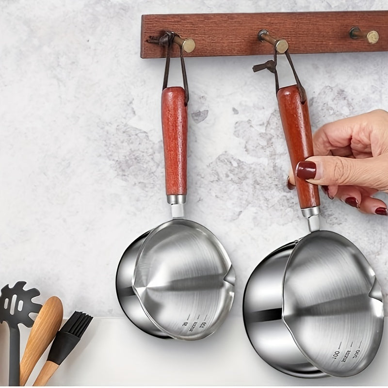 Small Stainless Steel Butter Warmer with Wooden Handle for Melting Chocolate and Cheese