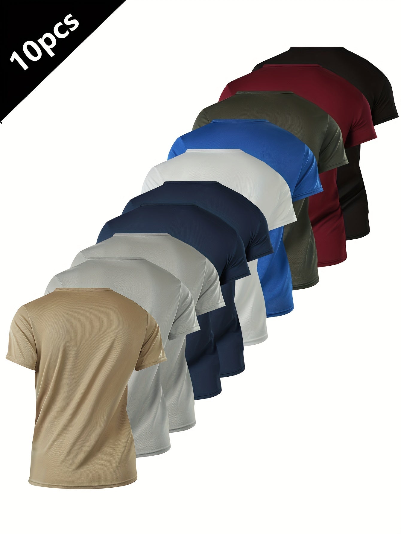 Pack de 10 camisetas deportivas para hombre de manga corta, de poliéster que absorbe la humedad, para gimnasio, correr y actividades al aire libre