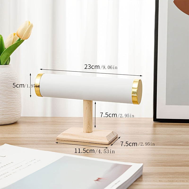 Стильная однослойная подставка для ювелирных изделий с бархатной подкладкой и золотыми акцентами. Идеально подходит для организации ожерелий, браслетов, подвесок и часов на комодах, прикроватных столиках и туалетных столиках.