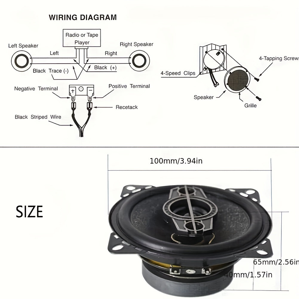 10.16 cm 220W 4-Way Car Coaxial Speakers with Dust Cover and Audio Cable