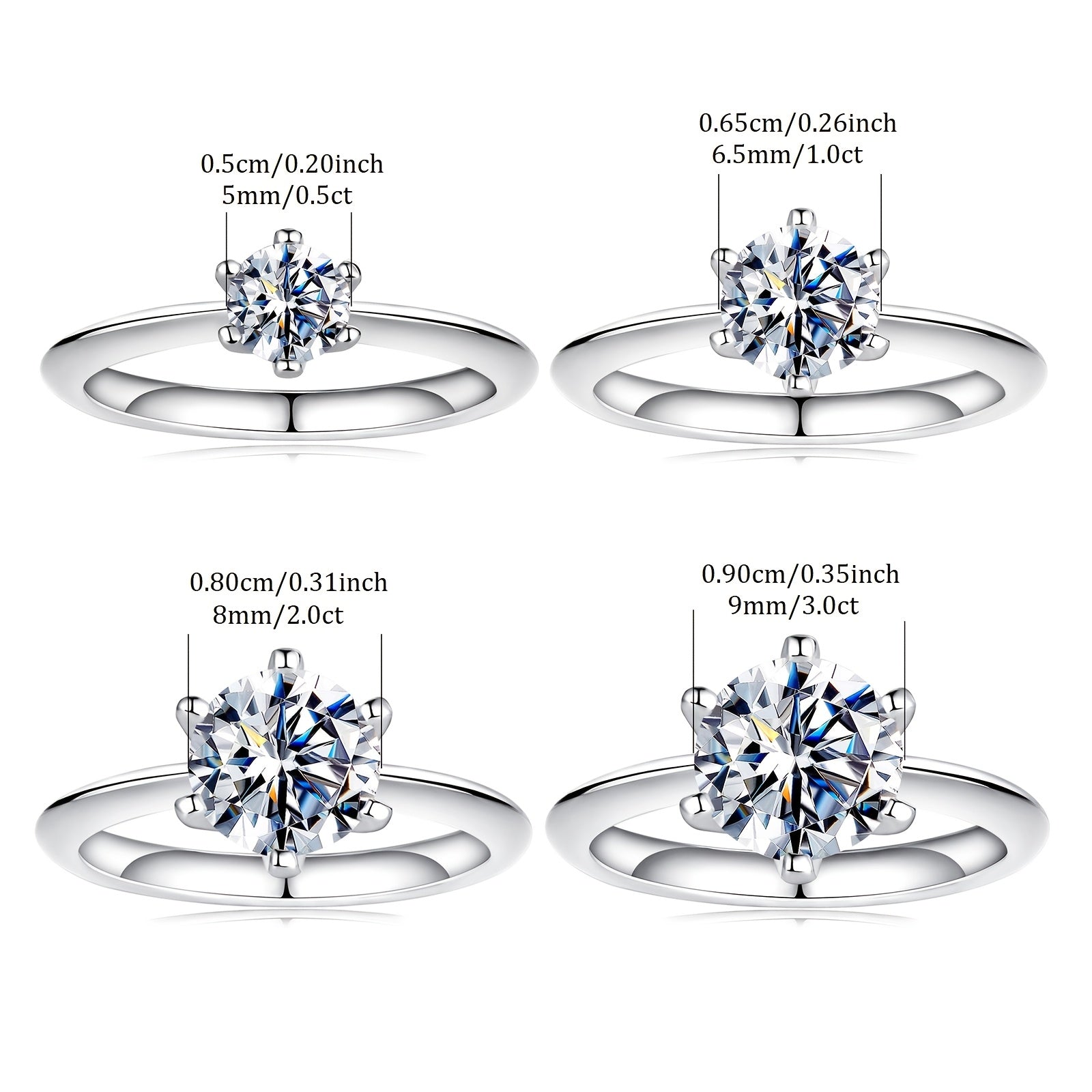 Women Moissanite Engagement Ring 6 Prong Solitaire White Gold Size Available