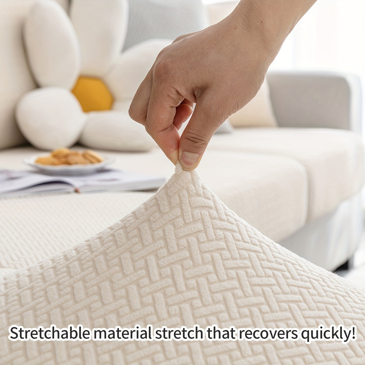 Checkered Pattern Polar Fleece Sofa Cover Boho Style Stretch Fabric Stain and Pet Scratch Protection