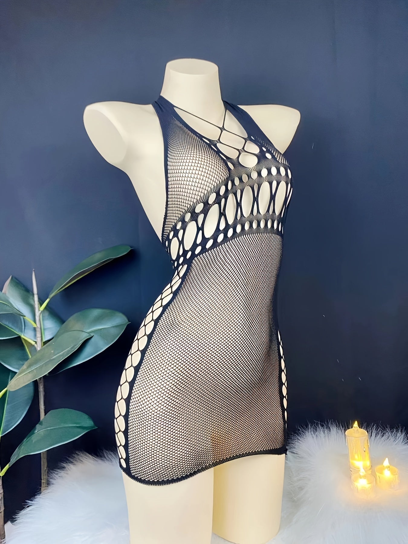 Vestido ajustado sexy para mujer con diseño de malla y destellos