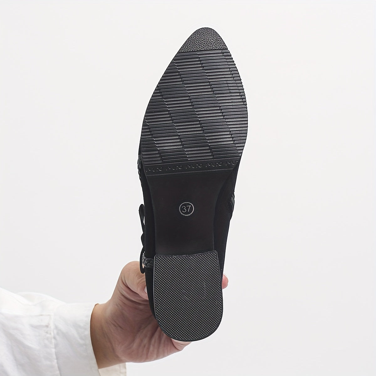 Women's Corduroy PU Ankle Boots with Bowknot and Chunky Heel