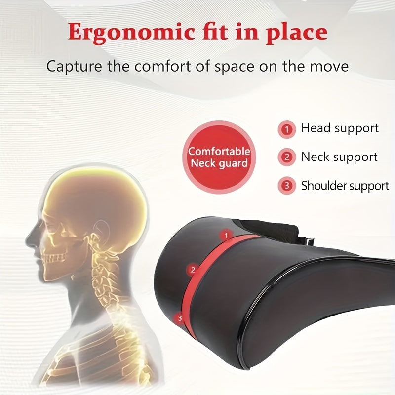 Car Headrest Pillow Black with Red Stitching Memory Foam Cushion Ergonomic