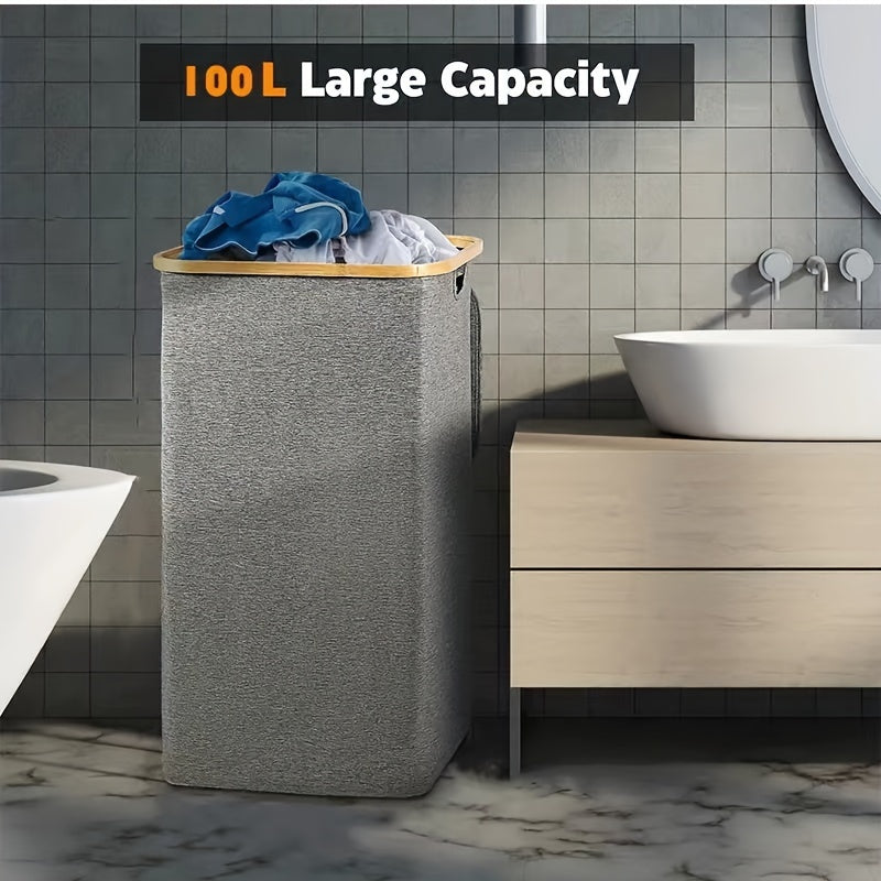 Large Collapsible Laundry Basket with Lid 100L Waterproof Removable Bag Handles