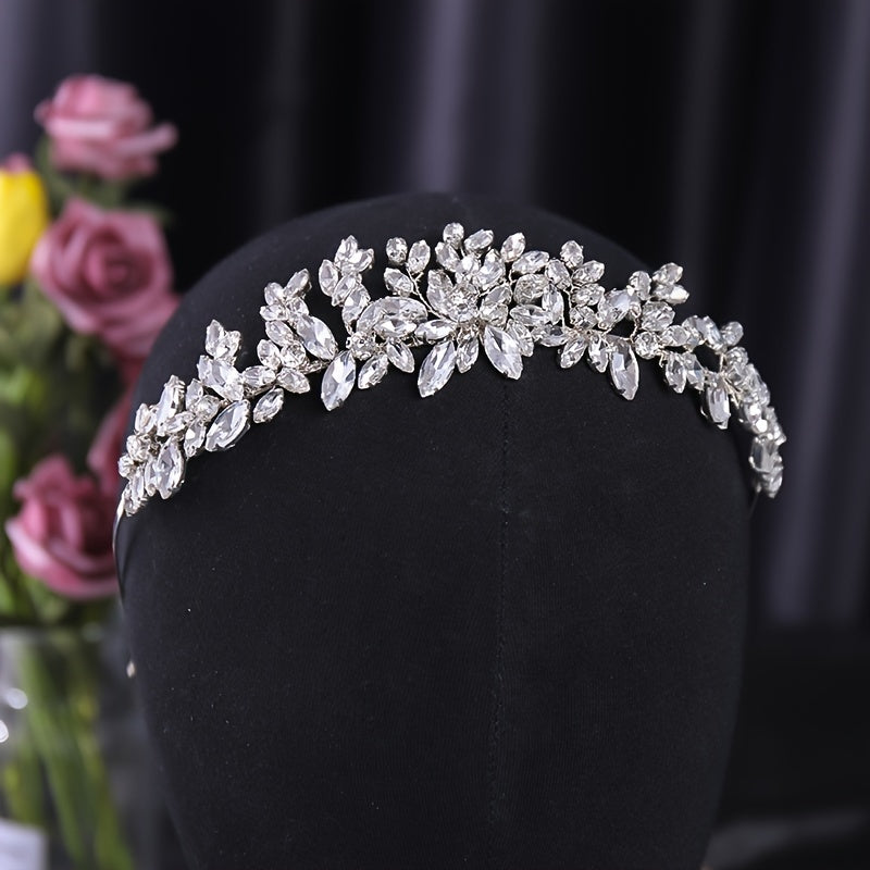 Bridal Headband Crystal Rhinestone Flower Wedding Hair Accessory for Women