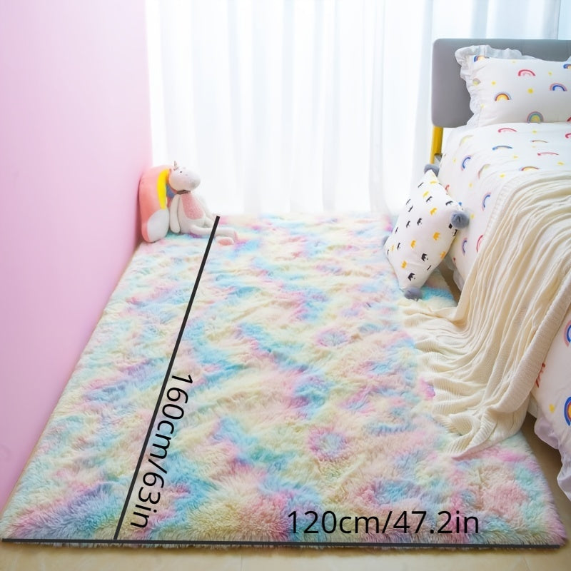 Yotoqxona va yashash xonasi uchun hashamatli shag mat, qizlar va yoshlar uchun yumshoq kamalak rangli gilam, uy bezatish uchun tie-dye tashqi mat, plush polyester materialdan tayyorlangan o'yinchoq dizayn – yotoqxona bezatish uchun mukammal.