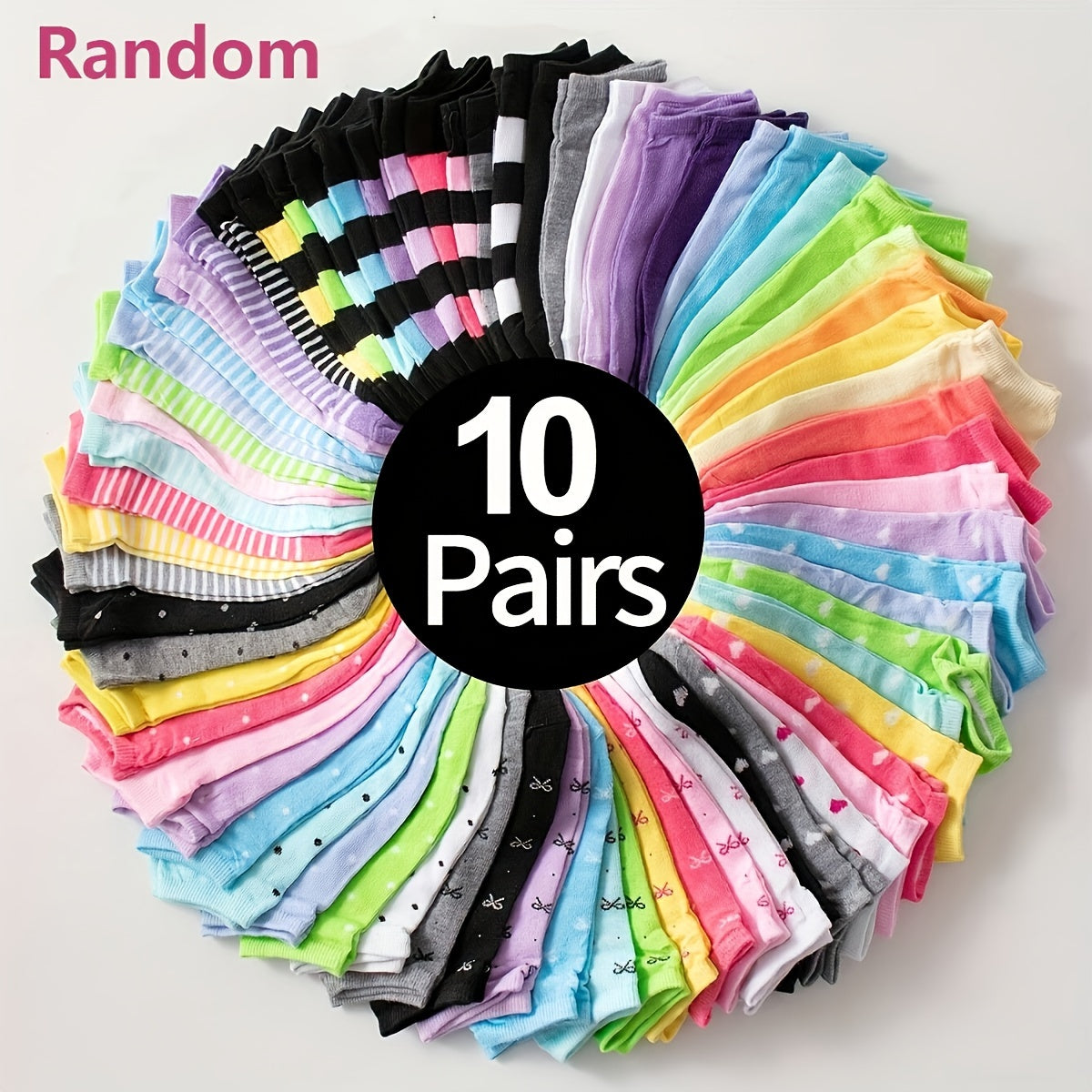 Women’s Candy-Colored Low Cut Ankle Socks 10 Pairs Knit Polyester Comfortable