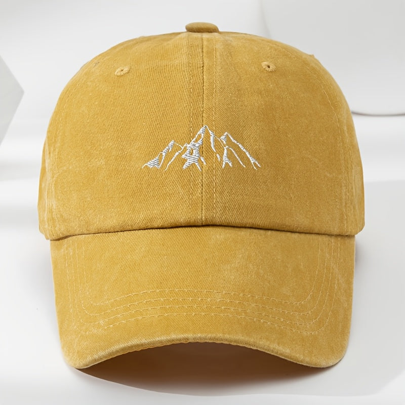 Unisex Polyester Baseball Cap with Embroidered Mountain Peak Adjustable Breathable Outdoor Hat