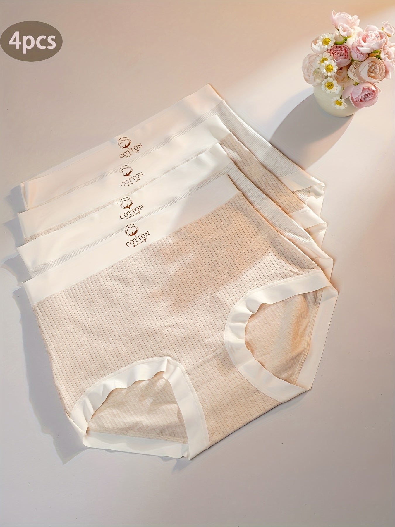 Set of 4 High Stretch Cotton Women's Briefs Breathable Stripes Lingerie