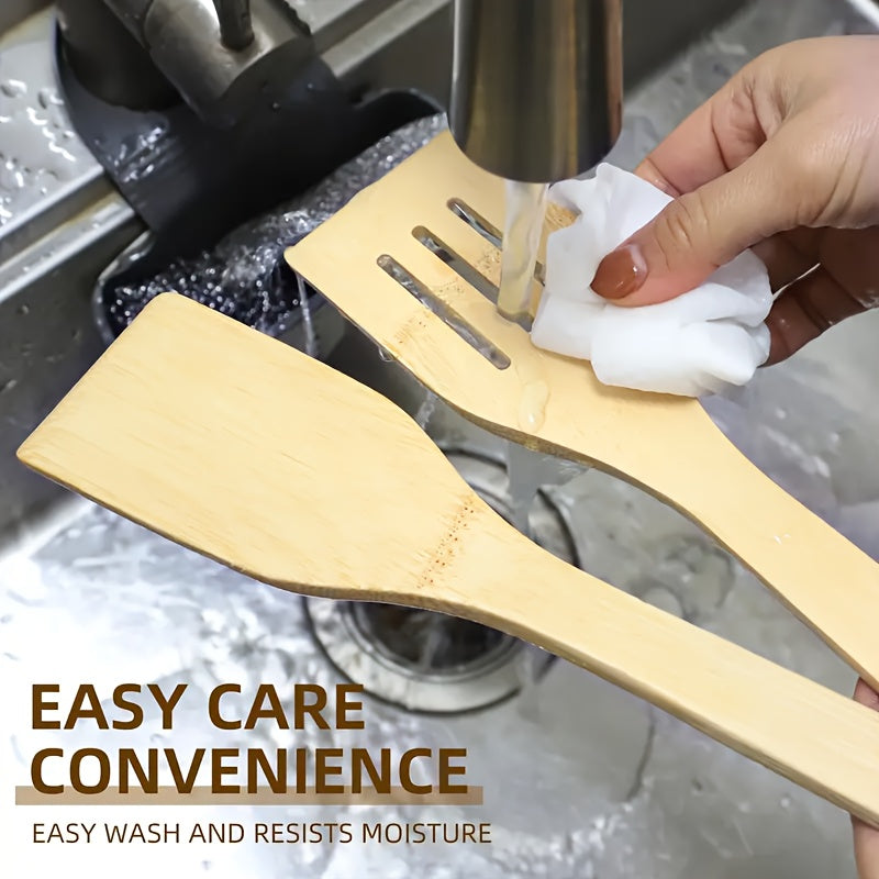 Juego de 6 utensilios de cocina de bambú con cucharas y espátulas de madera para utensilios antiadherentes