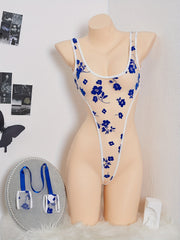 Women's Floral Embroidered Mesh Teddy with V-Neck and Backless Design for Parties