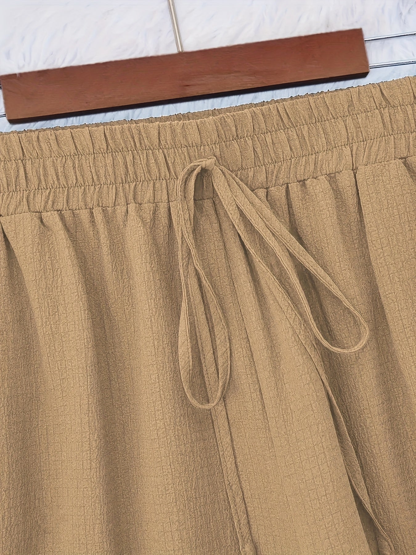 Plus Size Women's Wide-Leg Casual Pants Elastic Waist Maroon All-Season