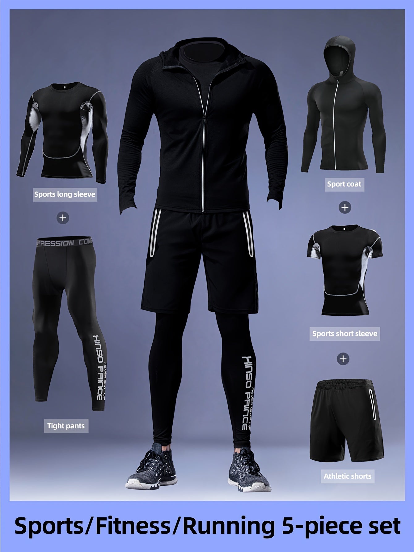 Men's Color Block Compression Activewear Set for Running Yoga and Outdoor Sports