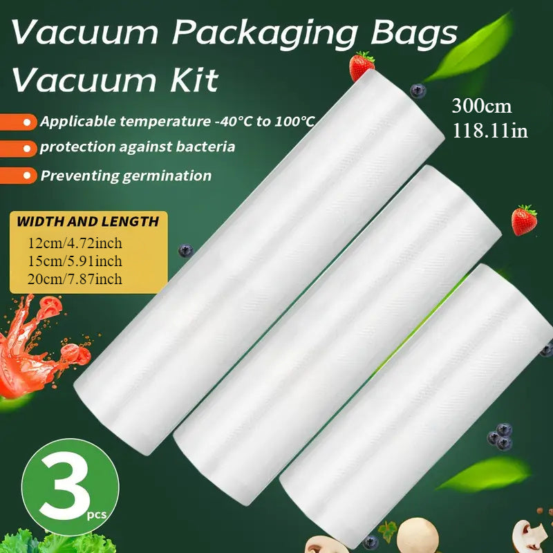 3-Pack Vacuum Sealer Bags BPA-Free PE+PA for Freezing Sous Vide Meal Prep