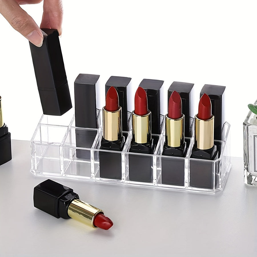 Прозрачный органайзер для губной помады с 12 отделениями - прочный пластик, настольное хранилище для косметики и необходимых вещей в ванной