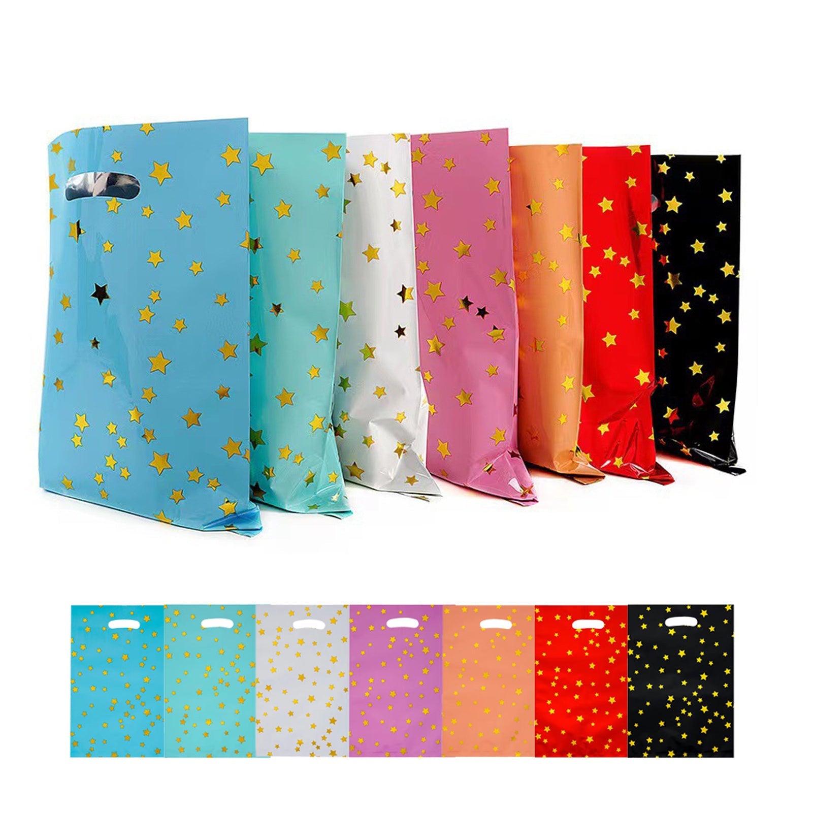 Набор из 70 многоразовых подарочных пакетов с рисунком в виде звезд и ручками, разных цветов; идеально подходит для дней рождения, хранения и праздников