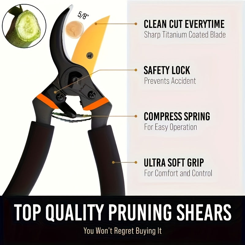 Titanium Pruning Shears Heavy Duty Gardening Scissors with Sharp Alloy Steel Blades