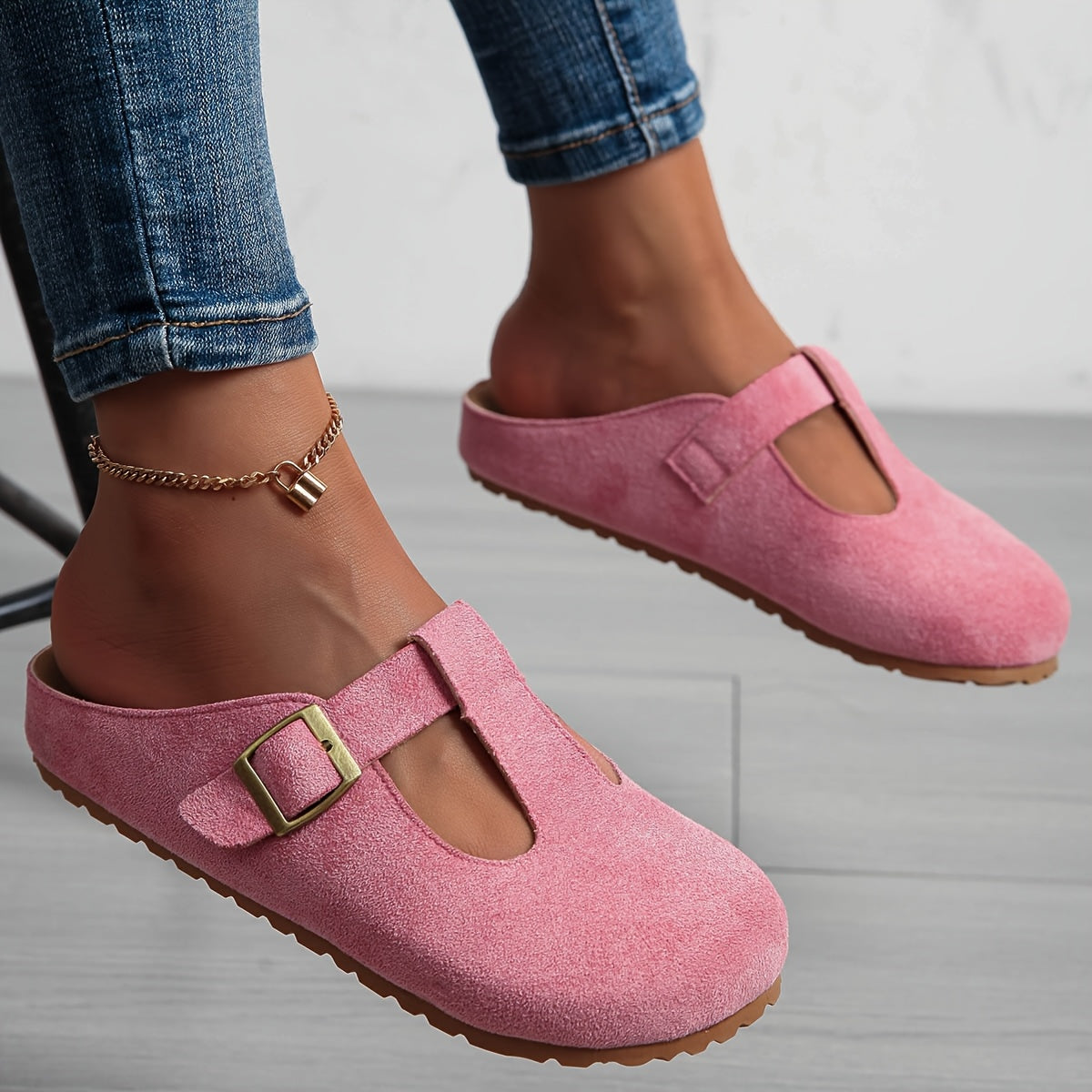 Women's Slip-On Platform Mules with Adjustable Buckle Straps Breathable Fabric
