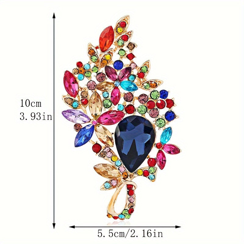 Flower-Shaped Rhinestone Brooch for Women, Elegant Lapel Pin for Dresses and Coats