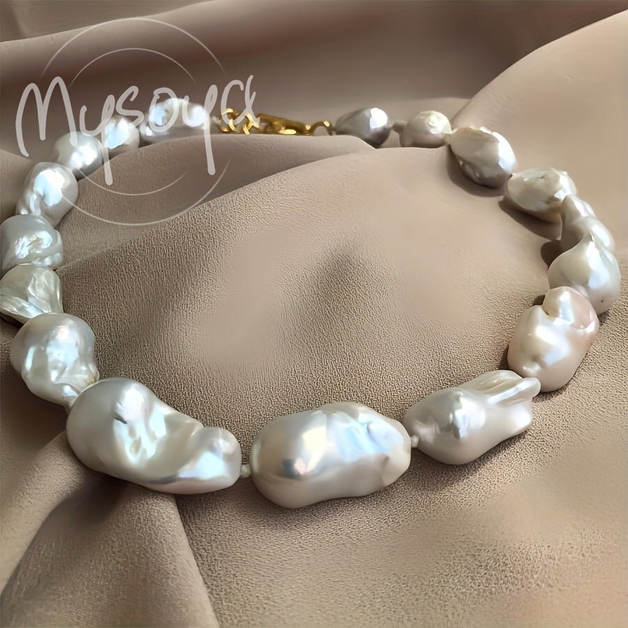 Handmade Large Baroque Pearl Necklace with Natural 14-18mm Freshwater Pearls for Weddings and Gifts