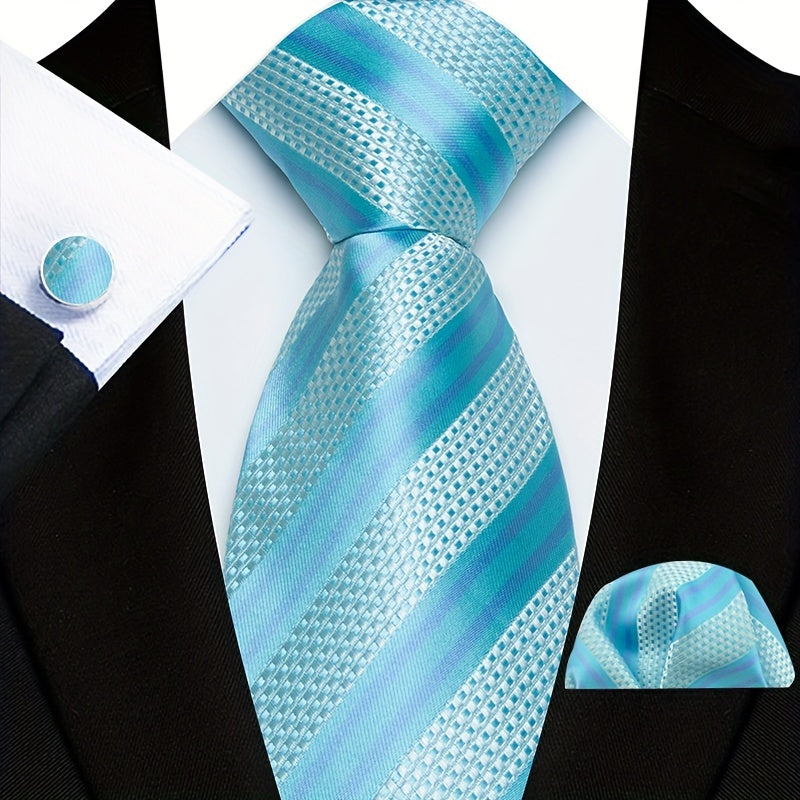 Мужская мода, полосатые галстуки, запонки, носовые платки, набор для подарка