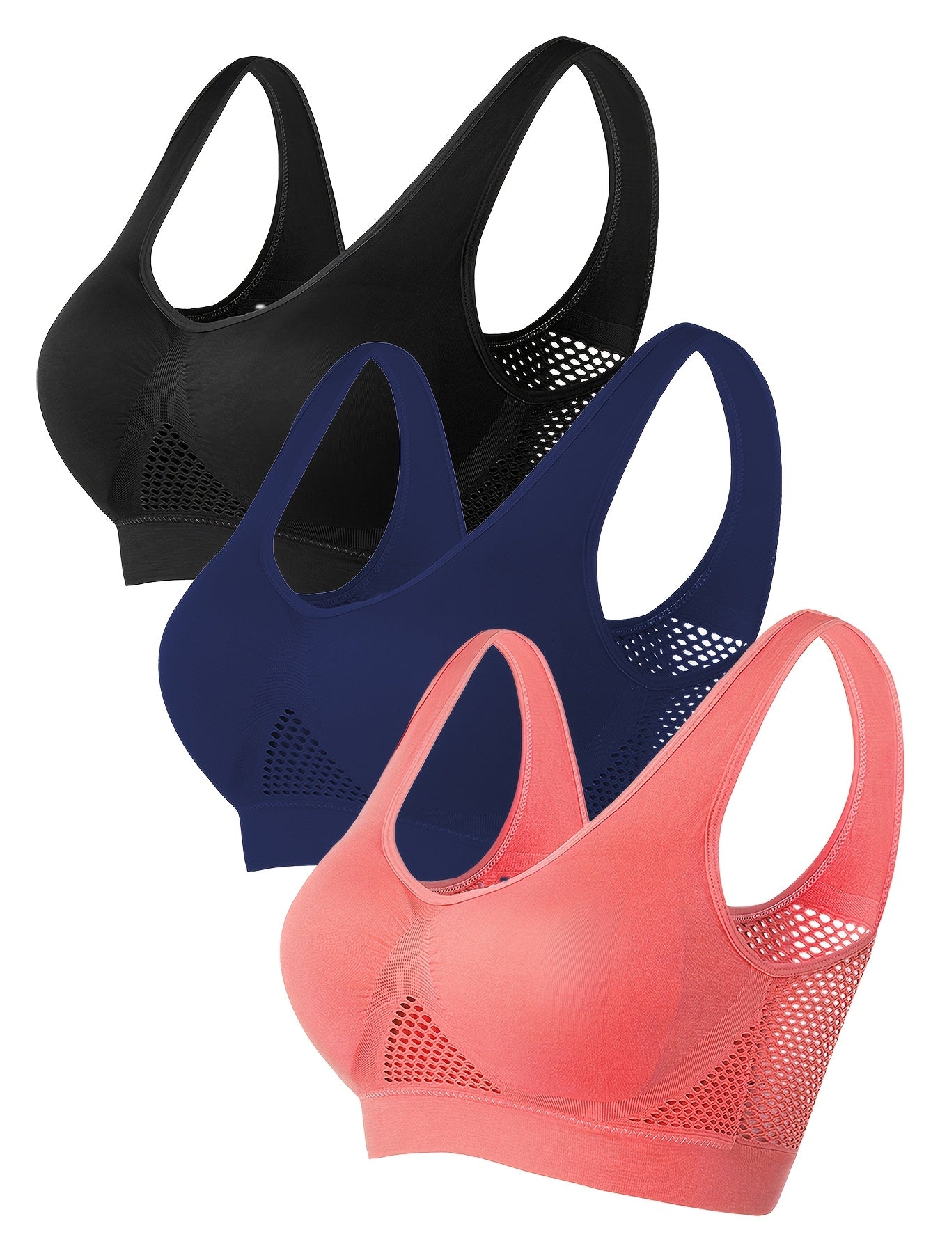 Women's Sports Bra Tank Top Set Breathable High Support Mesh 3 Pack