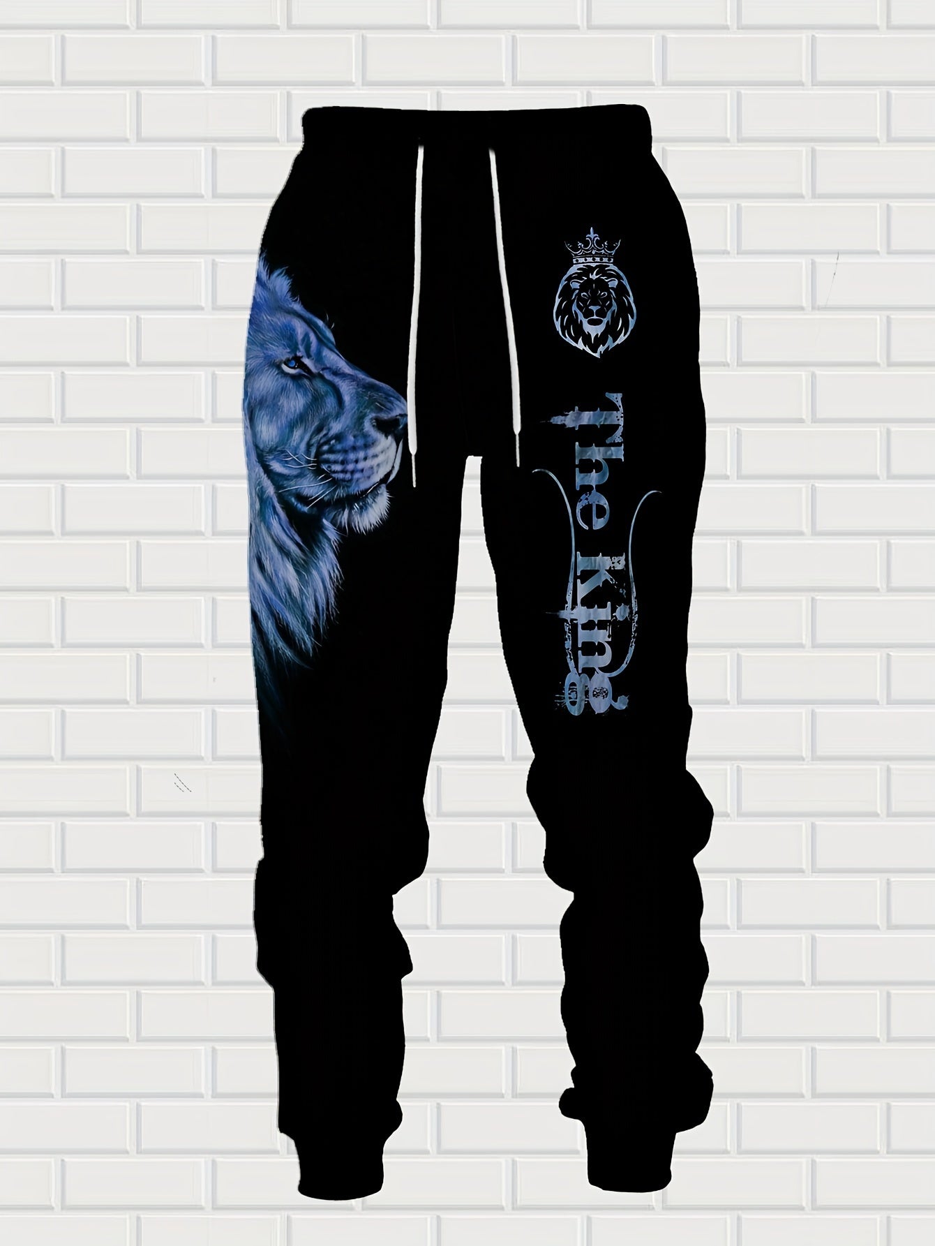 Men's Lion King Hoodie and Jogger Set Casual Polyester Loungewear with Lion Design