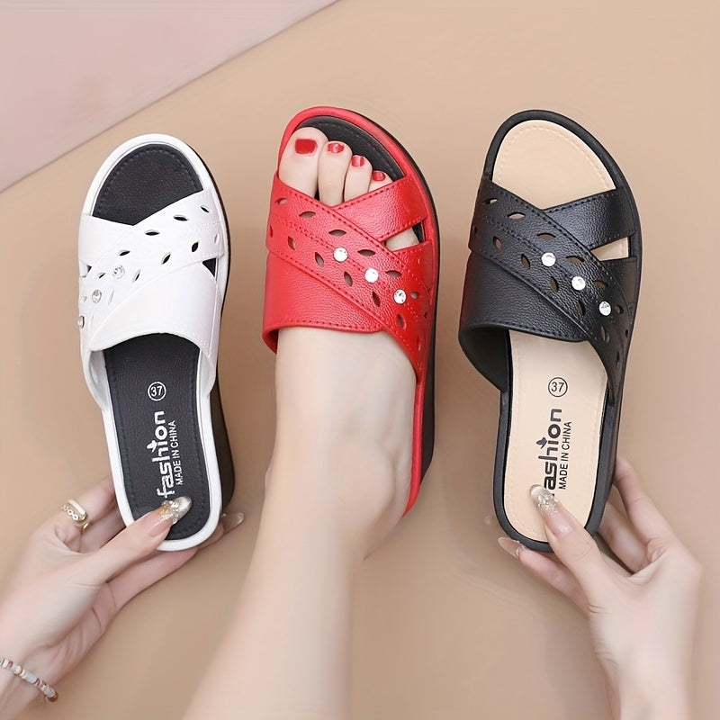 Women's Black EVA Slide Sandals Breathable Open-Toe Cushioned Slip-On