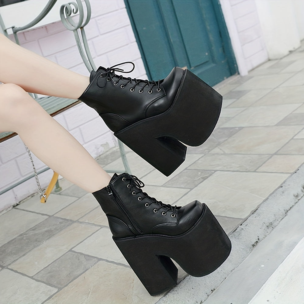 Women's Punk Platform Ankle Boots Solid Color Zipper Motorcycle Shoes