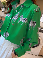 Blusa de poliéster de manga larga con estampado de animal y talla plus para mujer