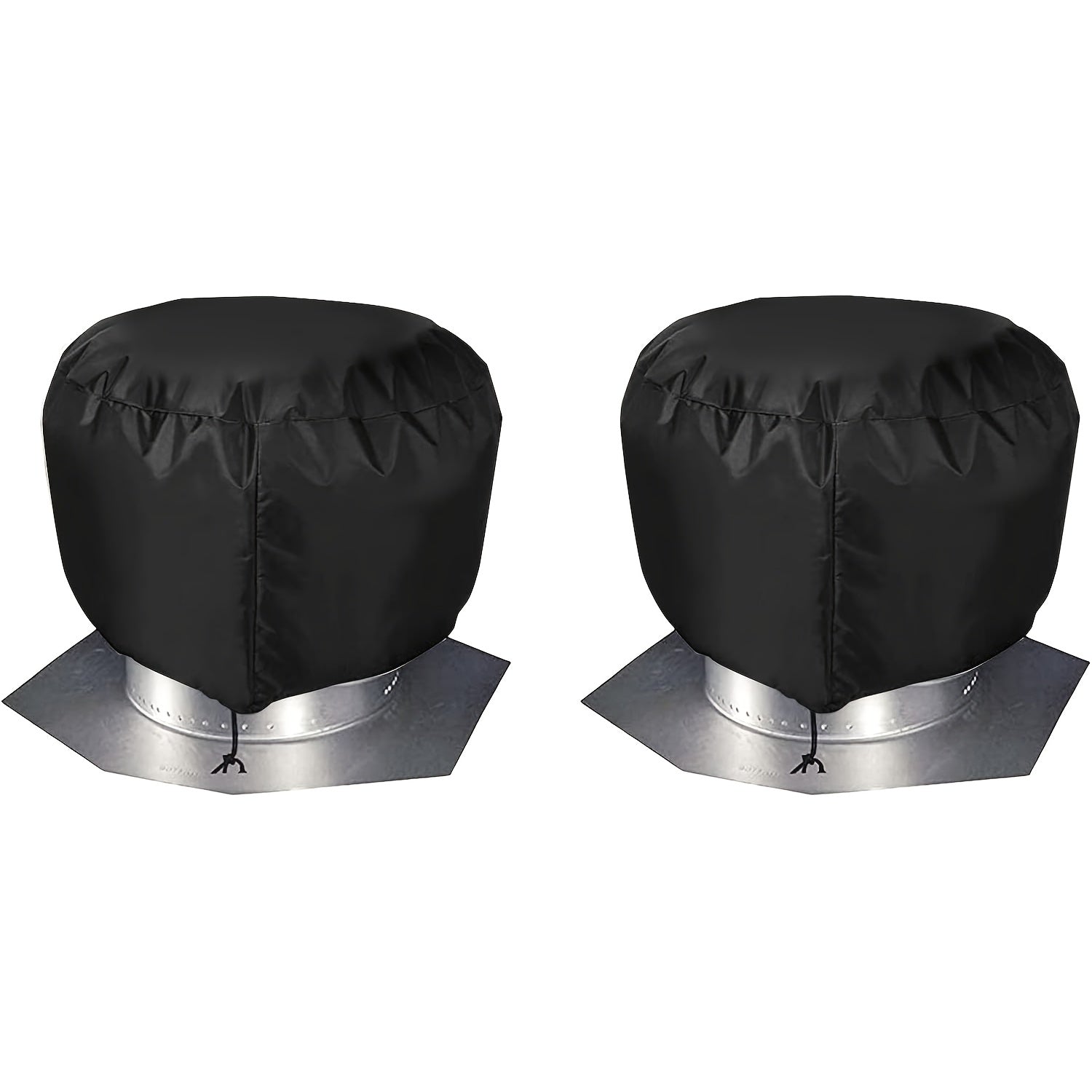 Set of 2 Black Roof Turbine Vent Covers with Drawstring for Wind Protection