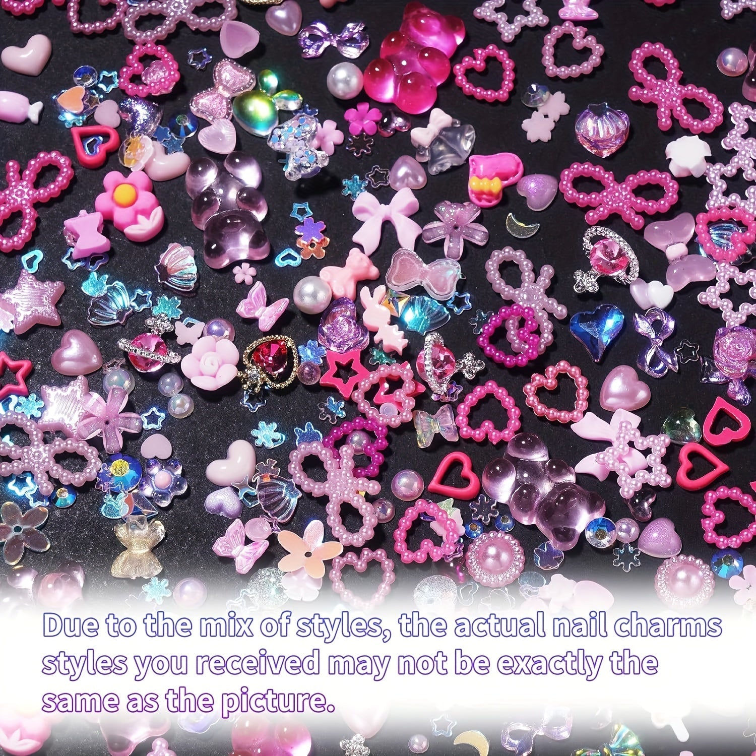 Pink 3D Nail Art Charms with Pearls Gems Hearts Bows for Manicure and Jewelry