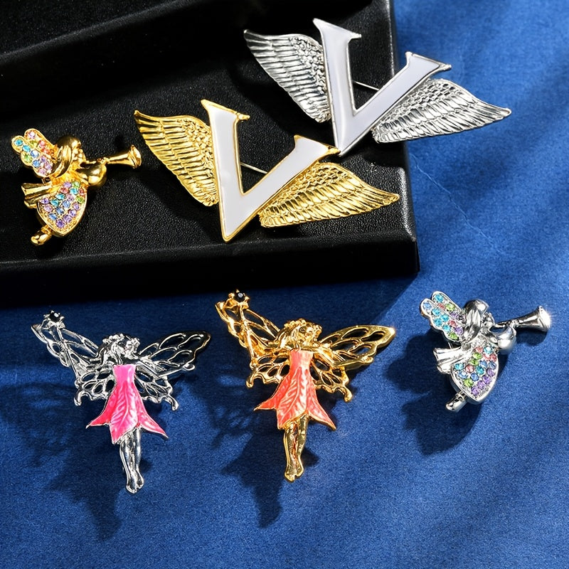 6 ta Angel Brooch Pins Alloy Anime Rhinestone Fashion Lapel Badges to'plami