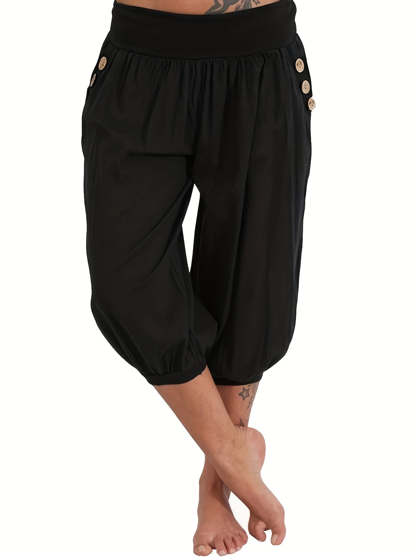 Women's Plus Size Loose-Fit Harem Pants in Solid Color, Summer Comfortable