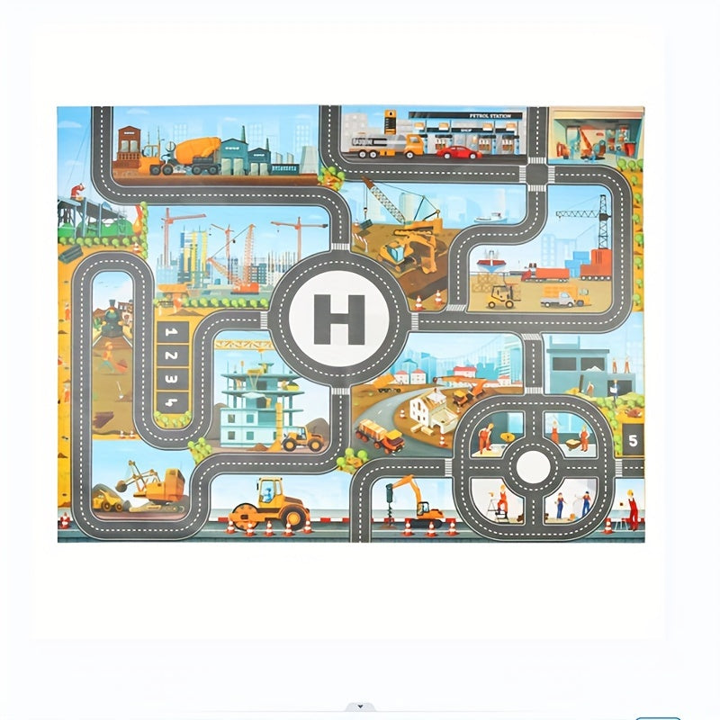 Alfombra de juego de tráfico y construcción para niños, tela impermeable con juguetes y muñecas para mayores de 3 años