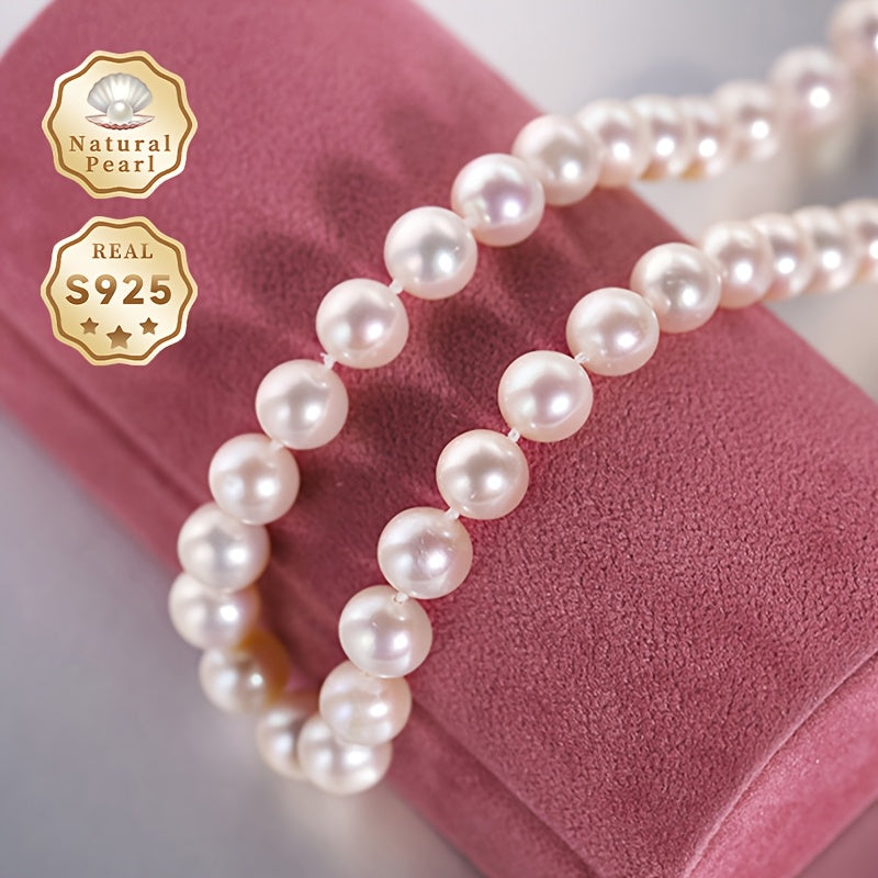Freshwater Pearl Necklace 8-9mm S925 Silver Ingot Buckle June Birthstone Gift for Women