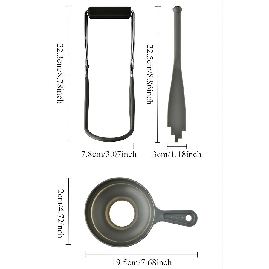 Juego de 3 piezas de herramientas de acero inoxidable para hacer mermelada con embudo, clip para tarro y elevador de tapas